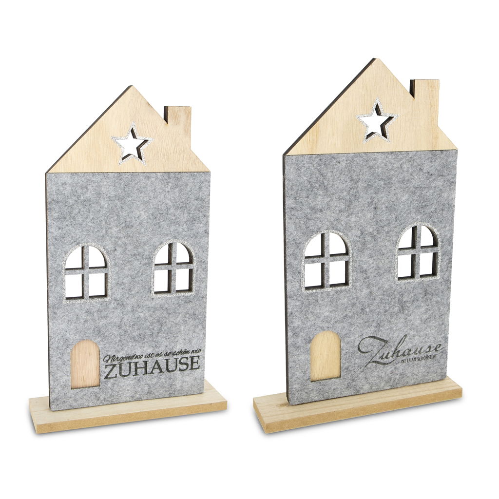 Deko-Haus Filz/Sperrholz 2 Motive sortiert , Filz, 18x5x29.5cm, 1 Stck, grau