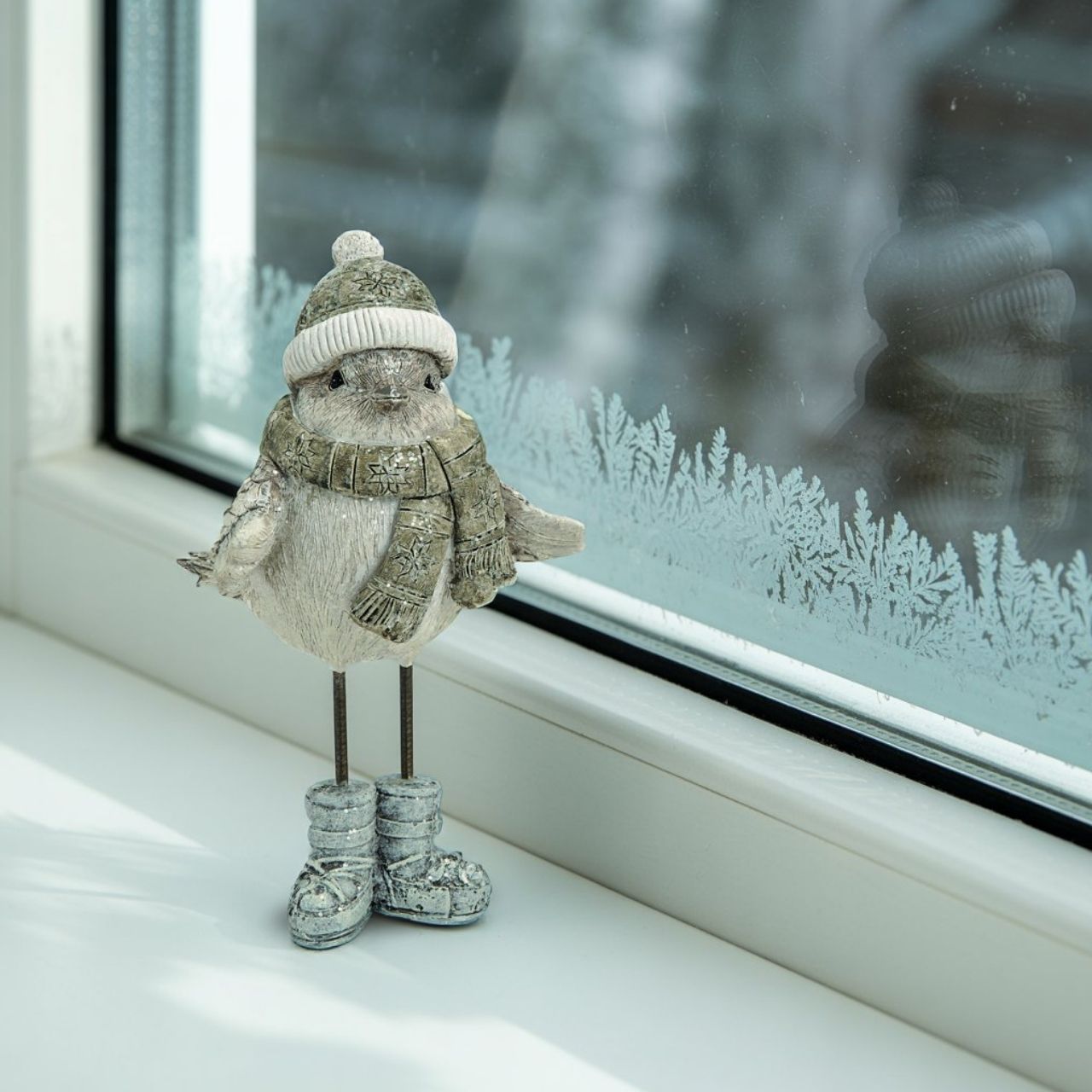 Purpurina decorativa de pájaro de invierno de polietileno/metal, blanca, 2 pliegues, (A/A/P) 8x13x8 cm Weihnachten, Weihnachtsdekorationen, Festival, Weihnachtsbaum, Christbaumschmuck, Fenster, Fensterbank