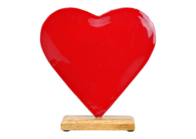 Stand heart on mango wood base of metal red (W/H/D) 20x21x5cm