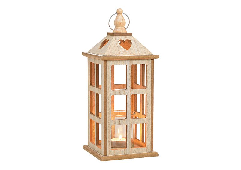 Lanterna, porta tea light, legno, vetro, naturale (L/H/D) 13x32x13cm