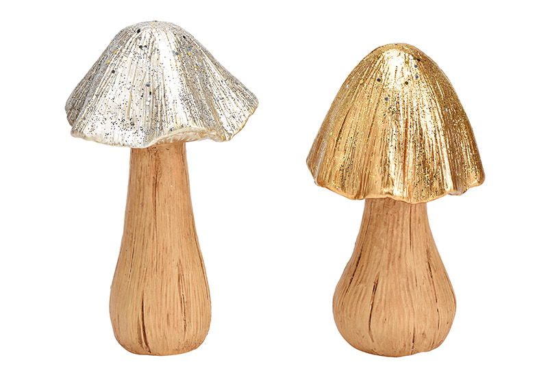 Champignon en céramique doré 2 fois, (L/H/P) 11x22x11cm