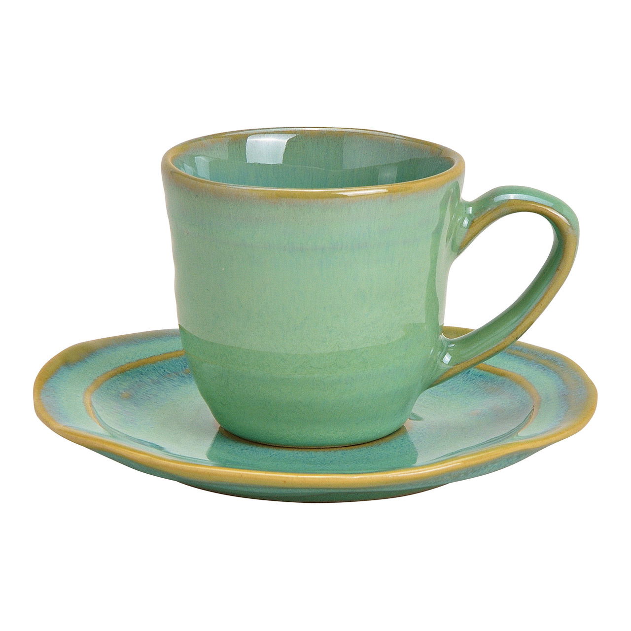 Tazza e piatto per espresso in gres verde Set di 2, (c/h/d) 12x7x12cm 90ml