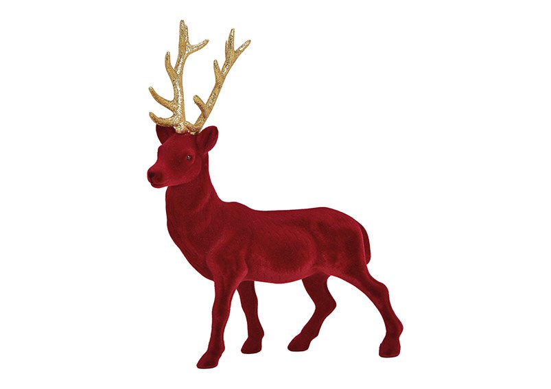 Deer flocked plastic bordeaux, gold 30x40x7cm
