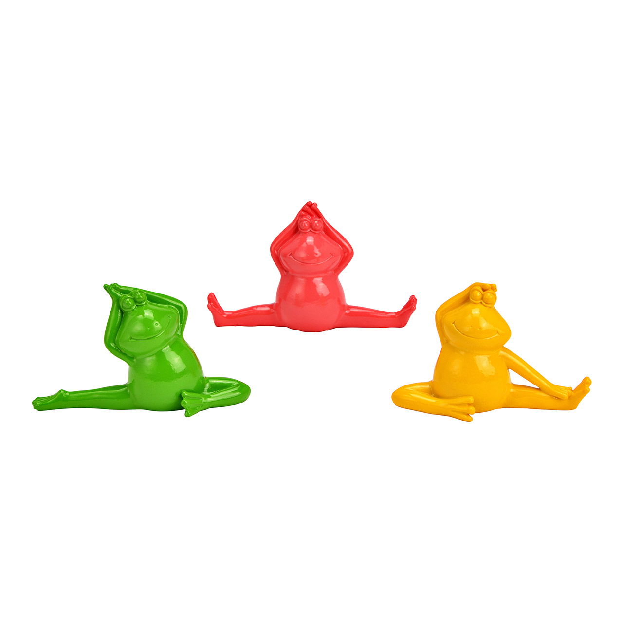 Figur Yoga Frosch aus Poly, 3-fach, Pink/Gelb/Grün (B/H/T) 13x8x4cm