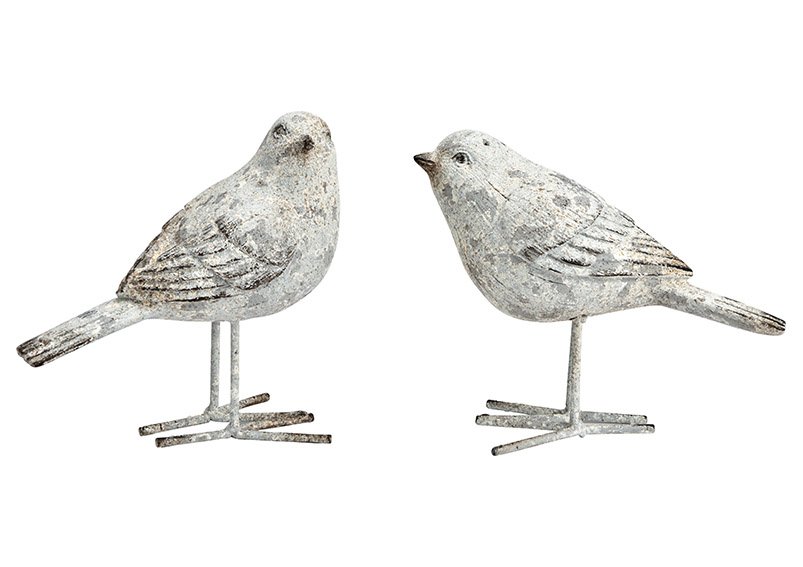 Bird antique FInish of poly gray 2-fold, (W/H/D) 15x14x7cm