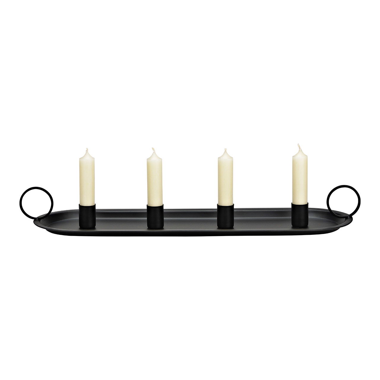 Advent arrangement, candle holder made of black metal (W/H/D) 49x6x14cm