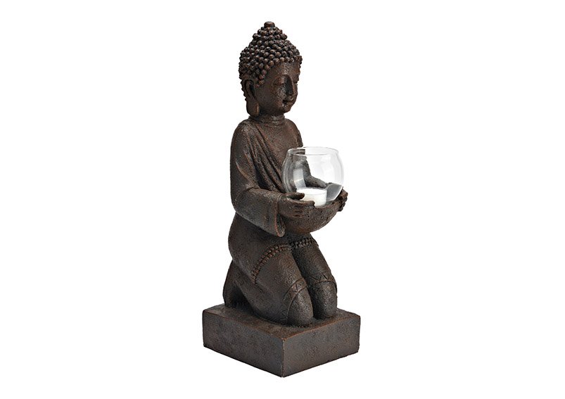 Bougeoir Bouddha en poly marron (L/H/P) 14x43x15cm