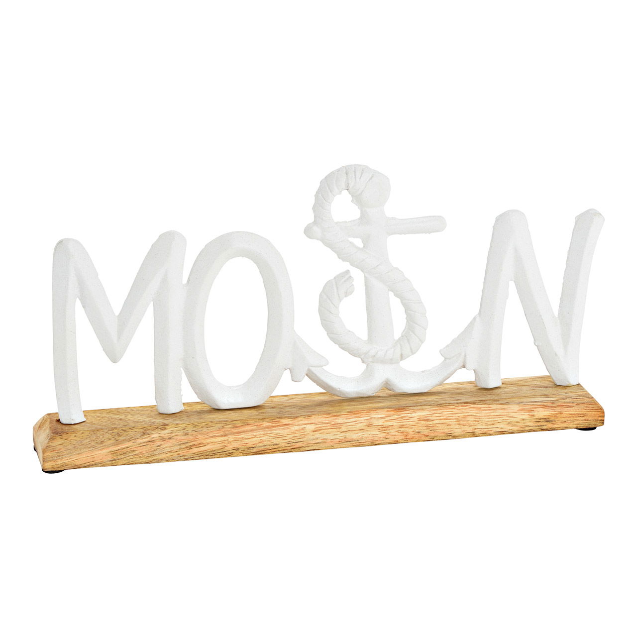 Decoración marítima, letras, Moin, sobre base de madera de mango, de metal blanco (A/A/P) 30x15x5cm Decoración marítima, letras, Moin, sobre base de madera de mango, de metal blanco (A/A/P) 30x15x5cm