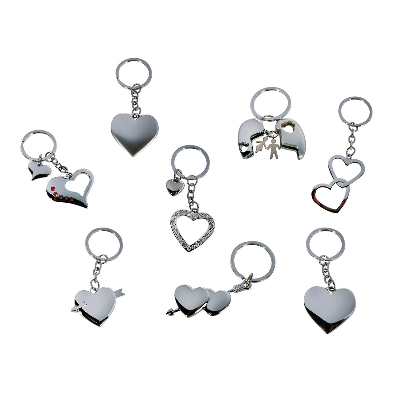 Schlüsselanhänger Herz aus Metall, 8-fach sortiert, 3 cm Schlüsselanhänger Herz aus Metall, 8-fach sortiert, 3 cm