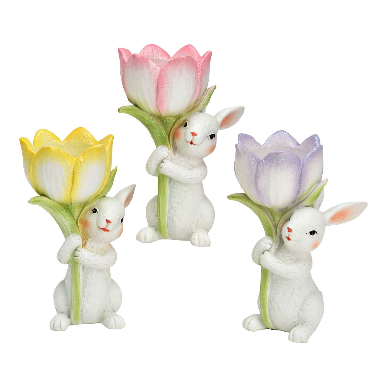Theelichtjes konijntje van magnesia, drievoudig, paars/roze/geel (B/H/D) 8x12x6cm Spielzeug, Figur