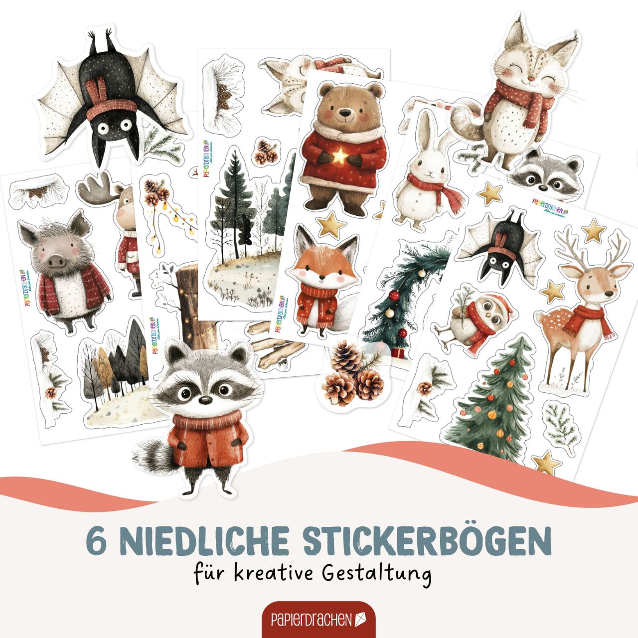 Adhesivo para ventanas - Fiesta del té animales del bosque de plástico Colorido set de 6 (A/A/A) 22x30x1cm stickers, Winter, Tiere, Wald, Weihnachten