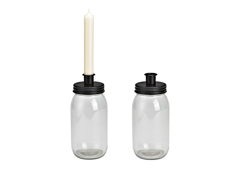 Candle holder metal / glass transparent (W/H/D) 8x20x8cm