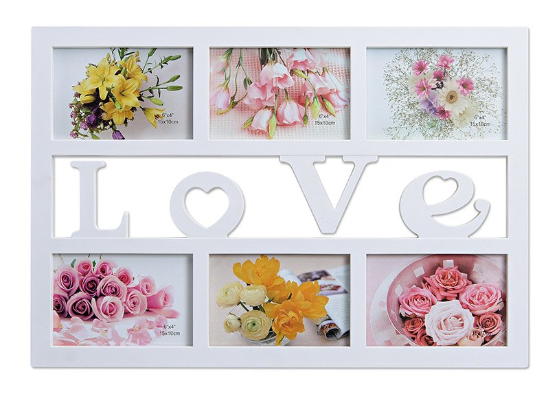 Cornice Love per 6 foto in plastica bianca, L48 x H33 cm