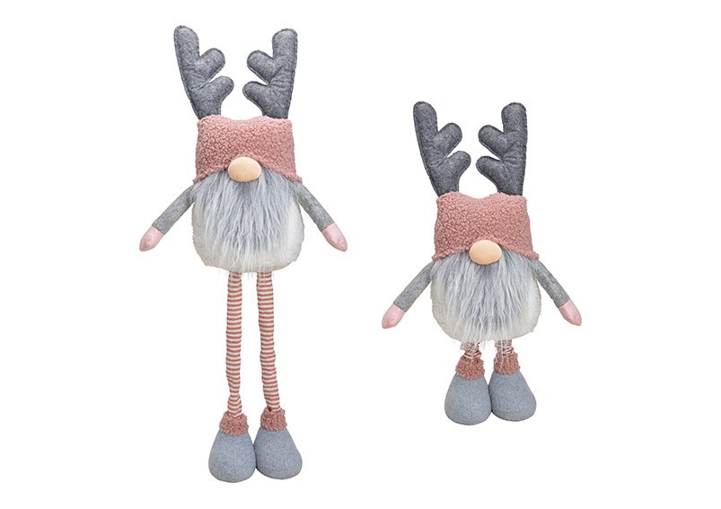 Gnome with deer horn hat made of textile gray, pink (w / h / d) 36x60/97x18cm