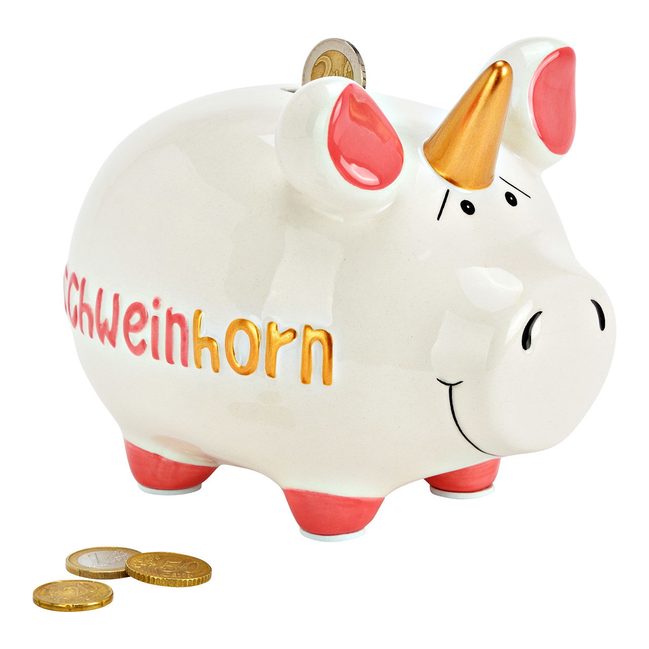 Spardose KCG Mittelschwein, Schweinhorn aus Keramik weiß (B/H/T) 17x15x15cm Sparschwein