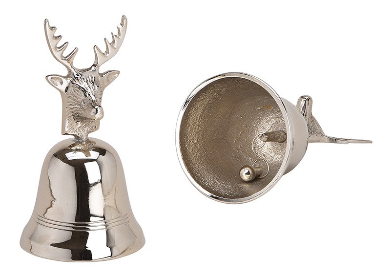Campana, campana de mesa cabeza de ciervo de metal plata (H) 12cm Ø6,5cm