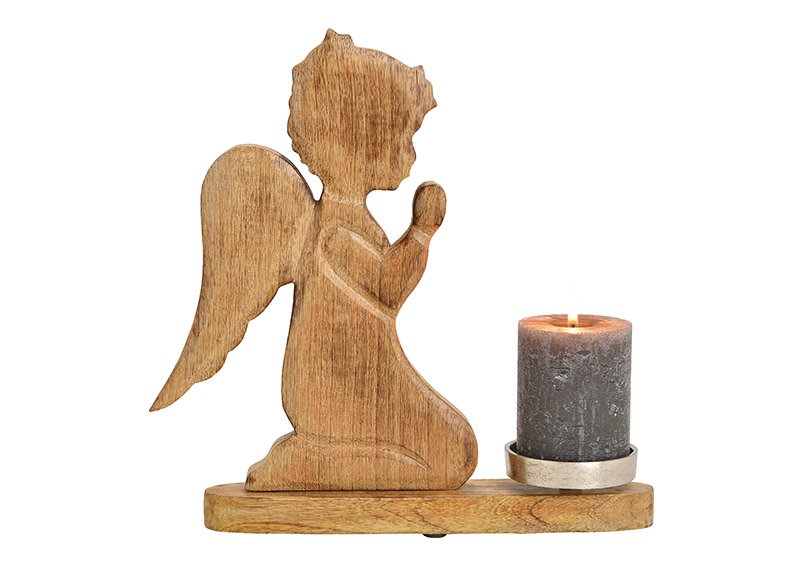 Candelabro ángel, madera, metal marrón (c/h/d) 30x30x8cm