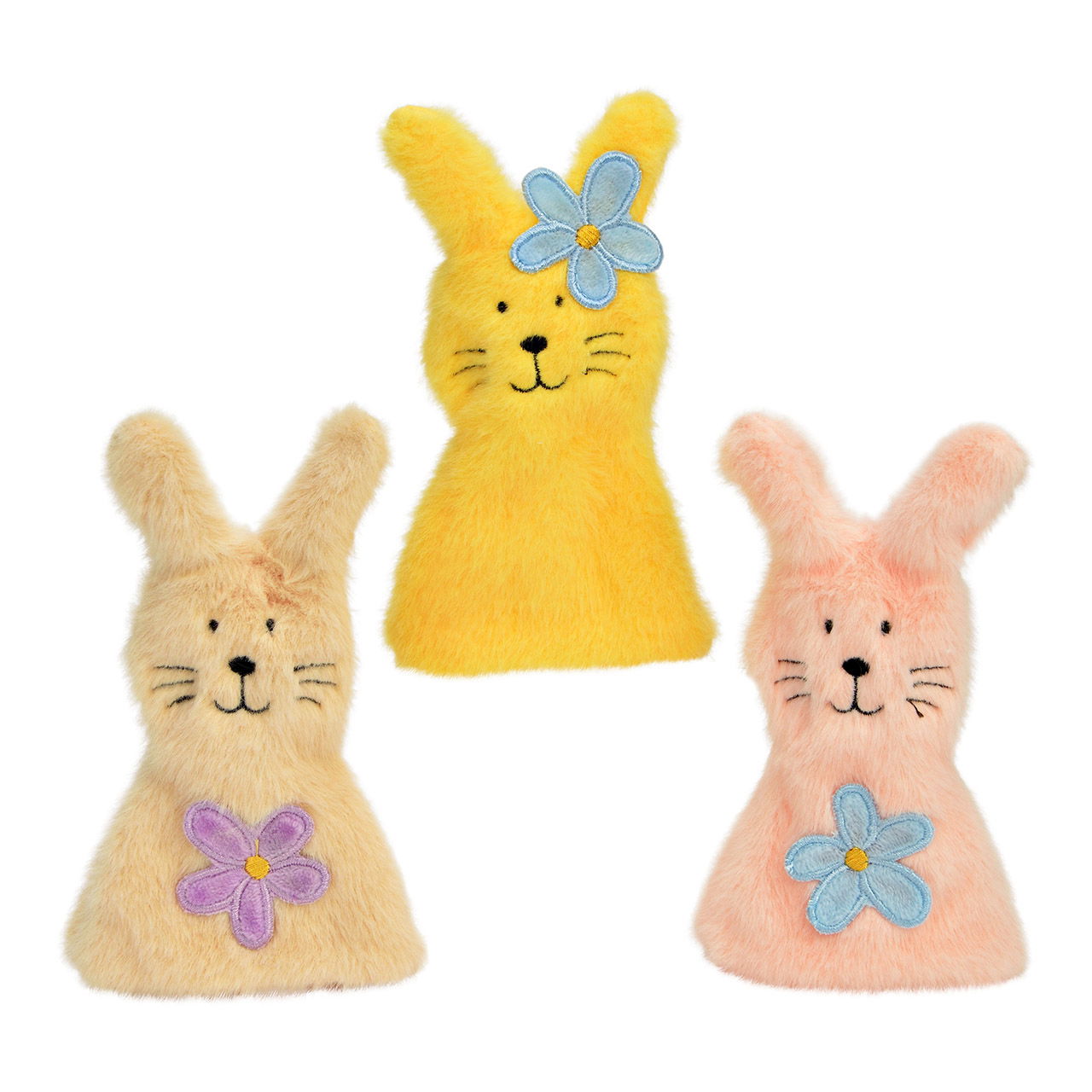 Chauffe-oeufs Lapin en textile, triple, jaune/rose/beige (L/H/P) 8x14x2cm Plüsch, Spielzeug