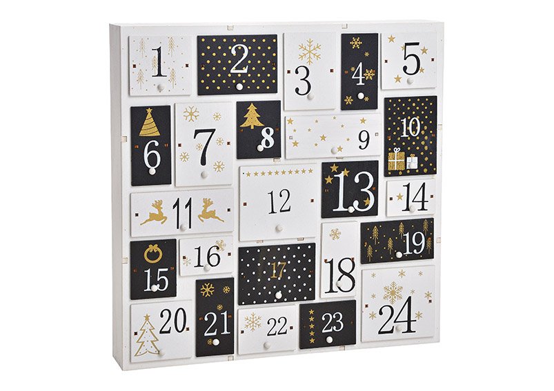Calendario dell'Avvento, legno Nero, bianco (L/H/D) 32x32x5cm