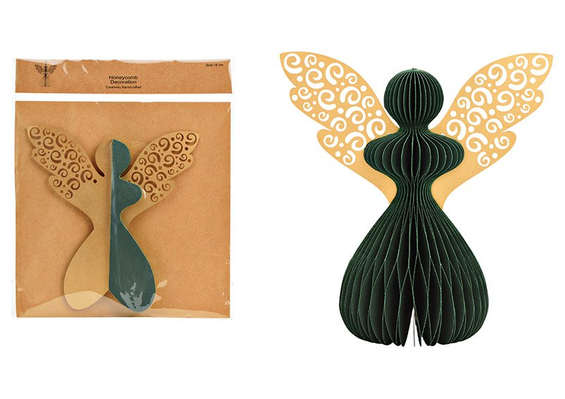 Weihnachtshänger Honeycomb Engel aus Papier/Pappe, Grün (B/H/T) 18x19x12cm