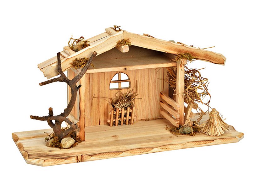 Nativity house made of pine wood, MDF nature (W/H/D) 50x25x20cm