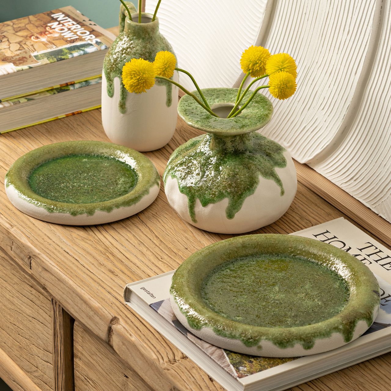 Assiette décorative en céramique, vert (L/H/P) 24x3x24cm Assiette décorative en céramique, vert (L/H/P) 24x3x24cm