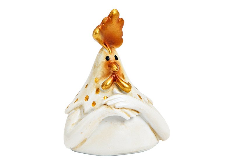 Chicken head of poly white, gold (W/H/D) 4x5x3cm