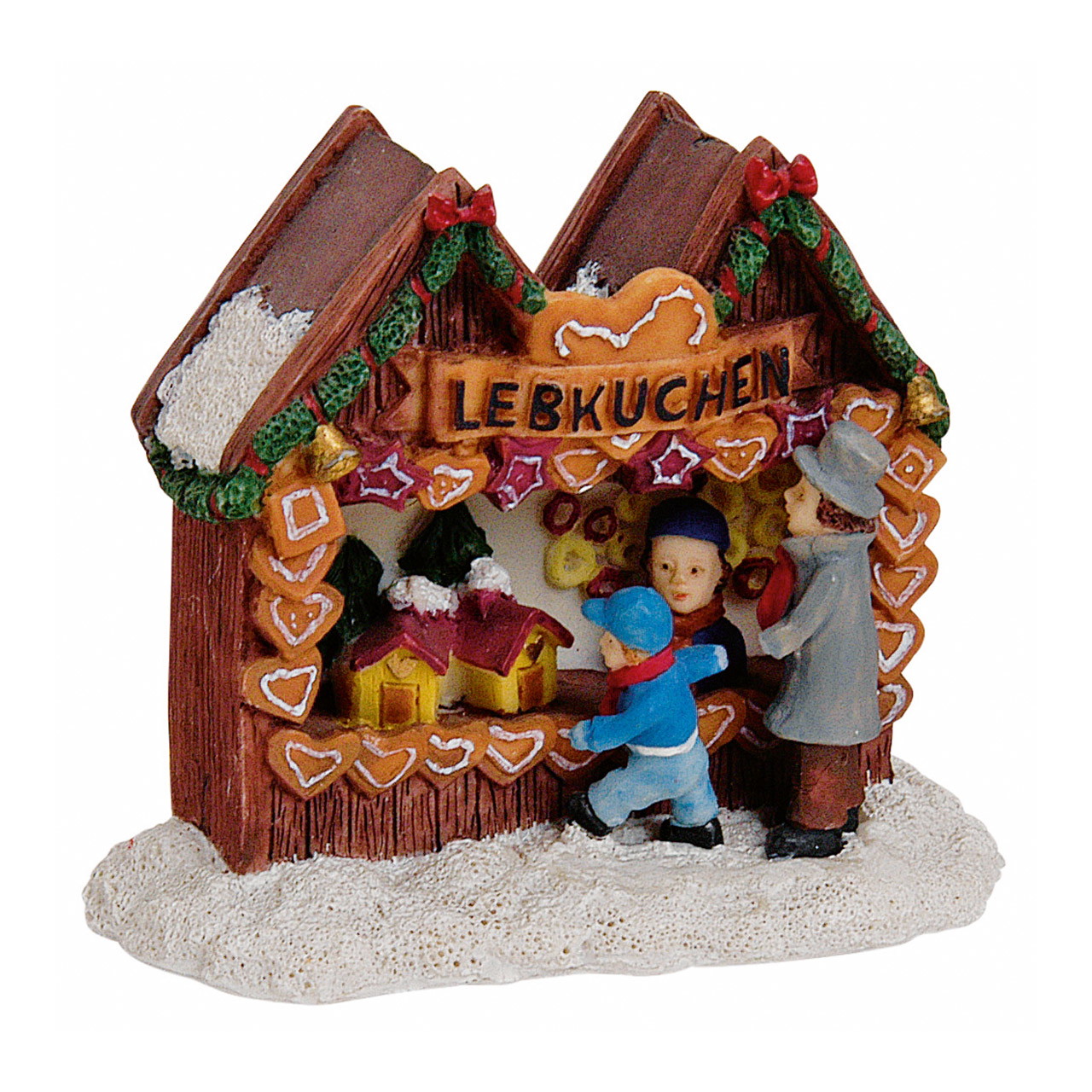 Miniatur Lebkuchen-Stand aus Poly, B9 x T4 x H8 cm weihnachtsmarkt-häuschen, lebkuchen, holzhaus, figuren, rosafarbene verzierungen