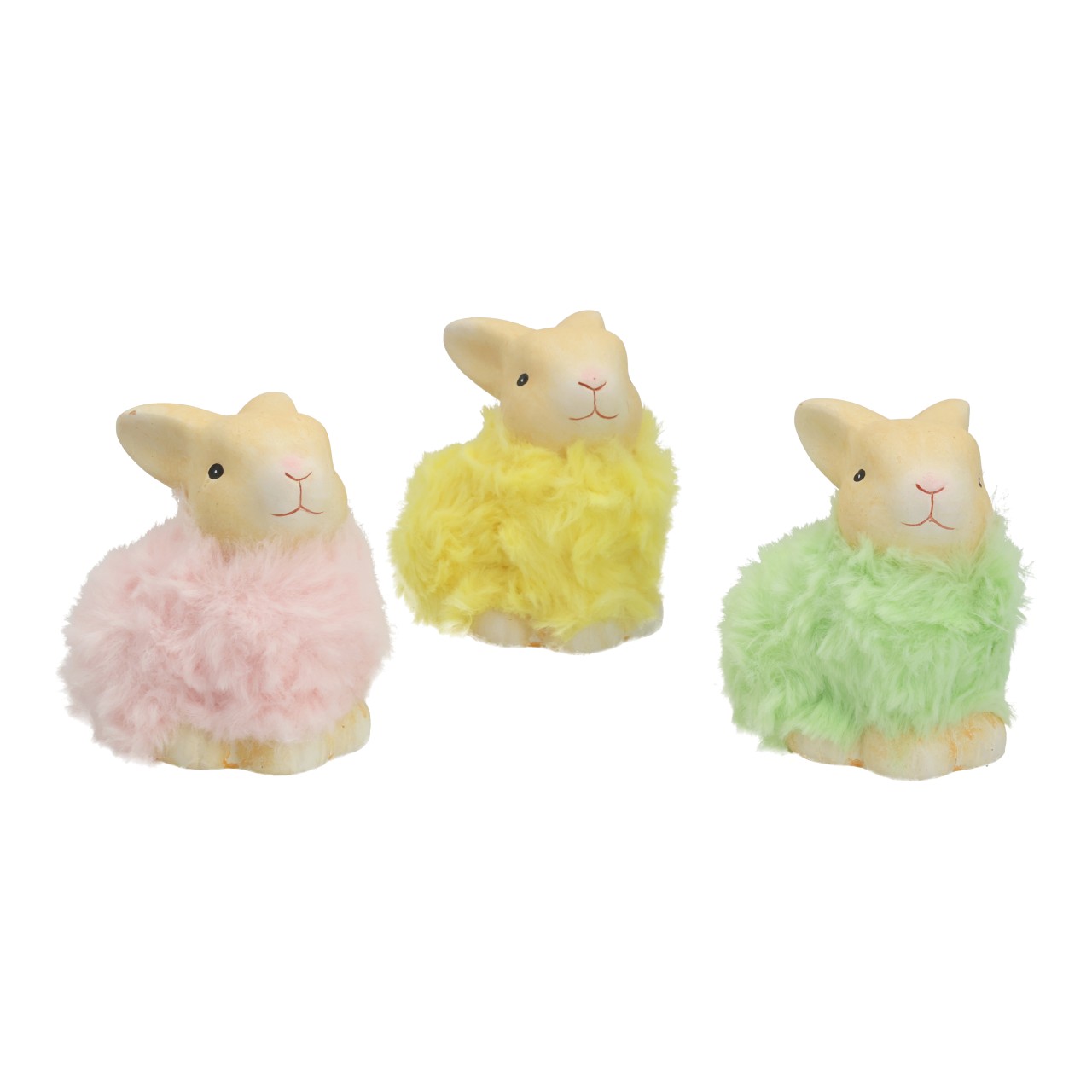 Lapin en céramique jaune, assortiment de 3 modèles colorés (L/H/P) 8x8x6 cm Hase, Plüsch, Kuschelfigur, Fellbausch, Pastell