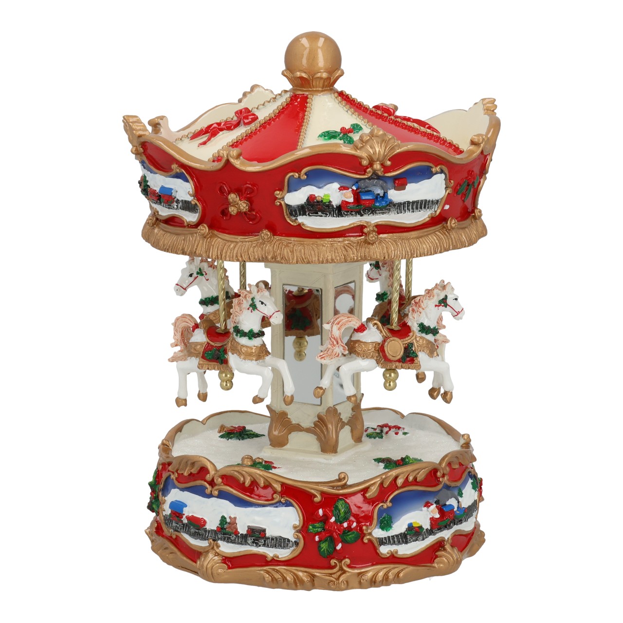 Caja de música carrusel, música, en movimiento, de poli rojo (A/A/P) 19x26x19cm Karussell, Weihnachtsdeko, Spieltier, Miniatur, Kunsthandwerk