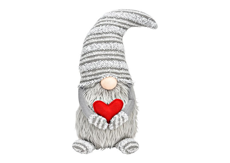 Gnome with heart made of textile grey (W/H/D) 22x40x16cm