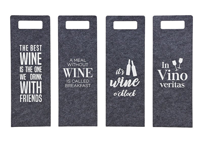 Gift bag bottle bag sayings english, wine made of felt gray 4-fold, (w / h) 14x41cm