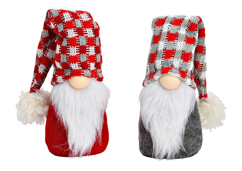 Gnome of textile red, grey 2-fold, (W/H/D) 9x20x7cm