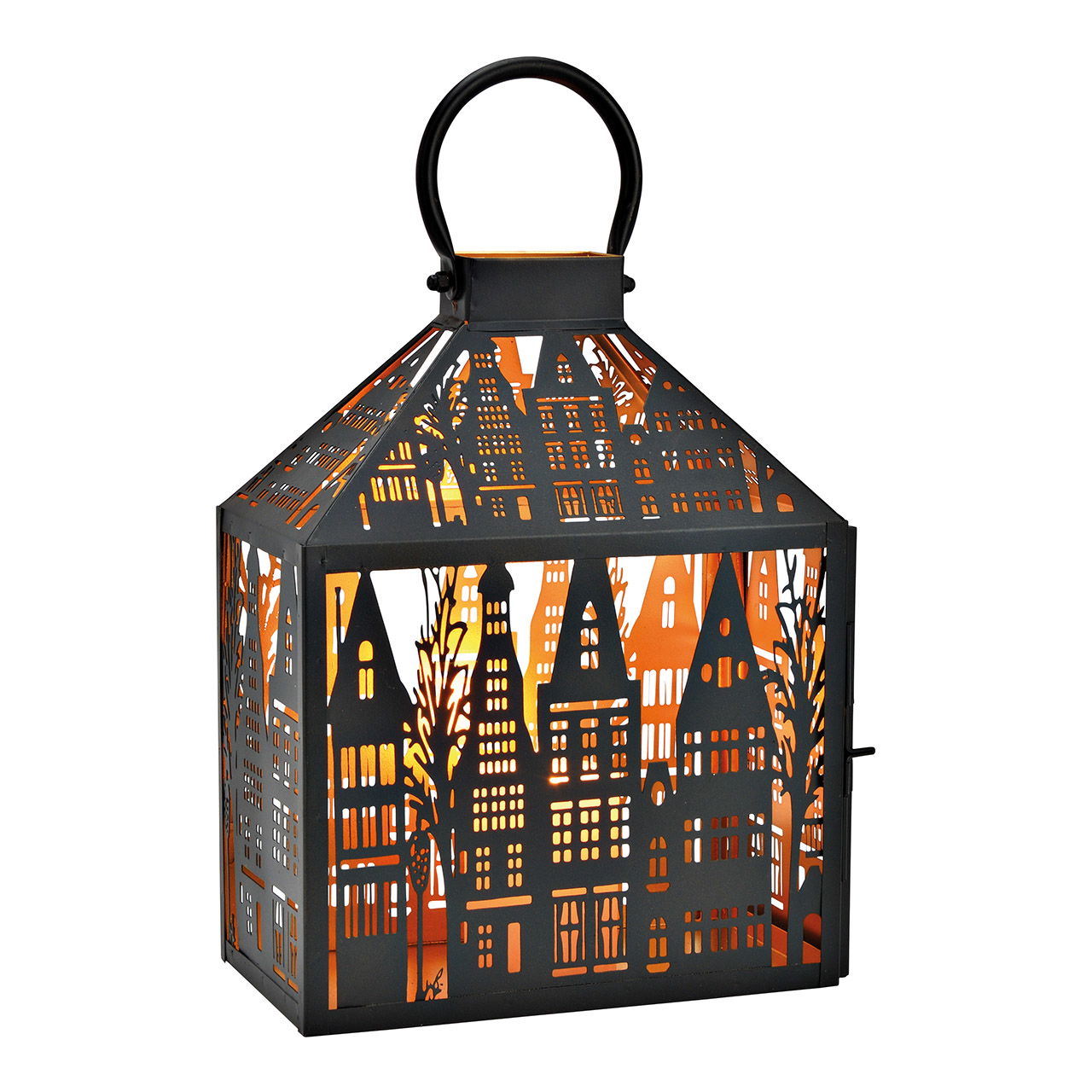 Laterne Stadthaus aus Metall schwarz (B/H/T) 25x32x14cm Laterne Stadthaus aus Metall schwarz (B/H/T) 25x32x14cm