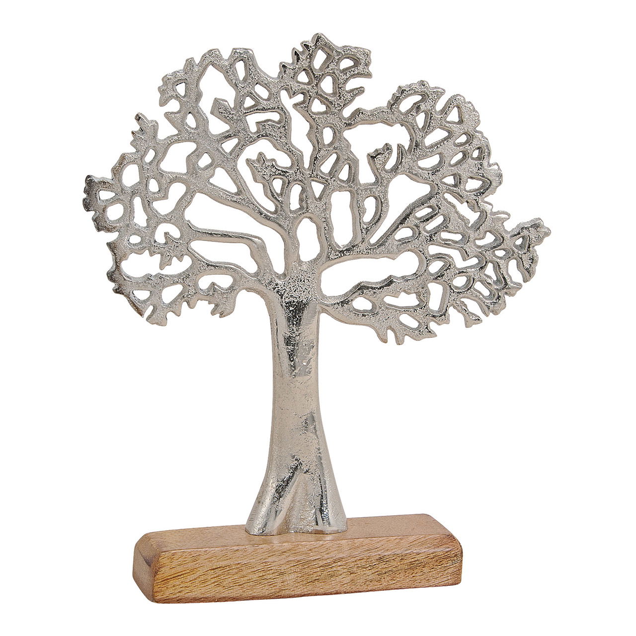 Présentoir arbre en métal sur socle en bois de manguier Argent, brun (L/H/P) 22x27x5cm