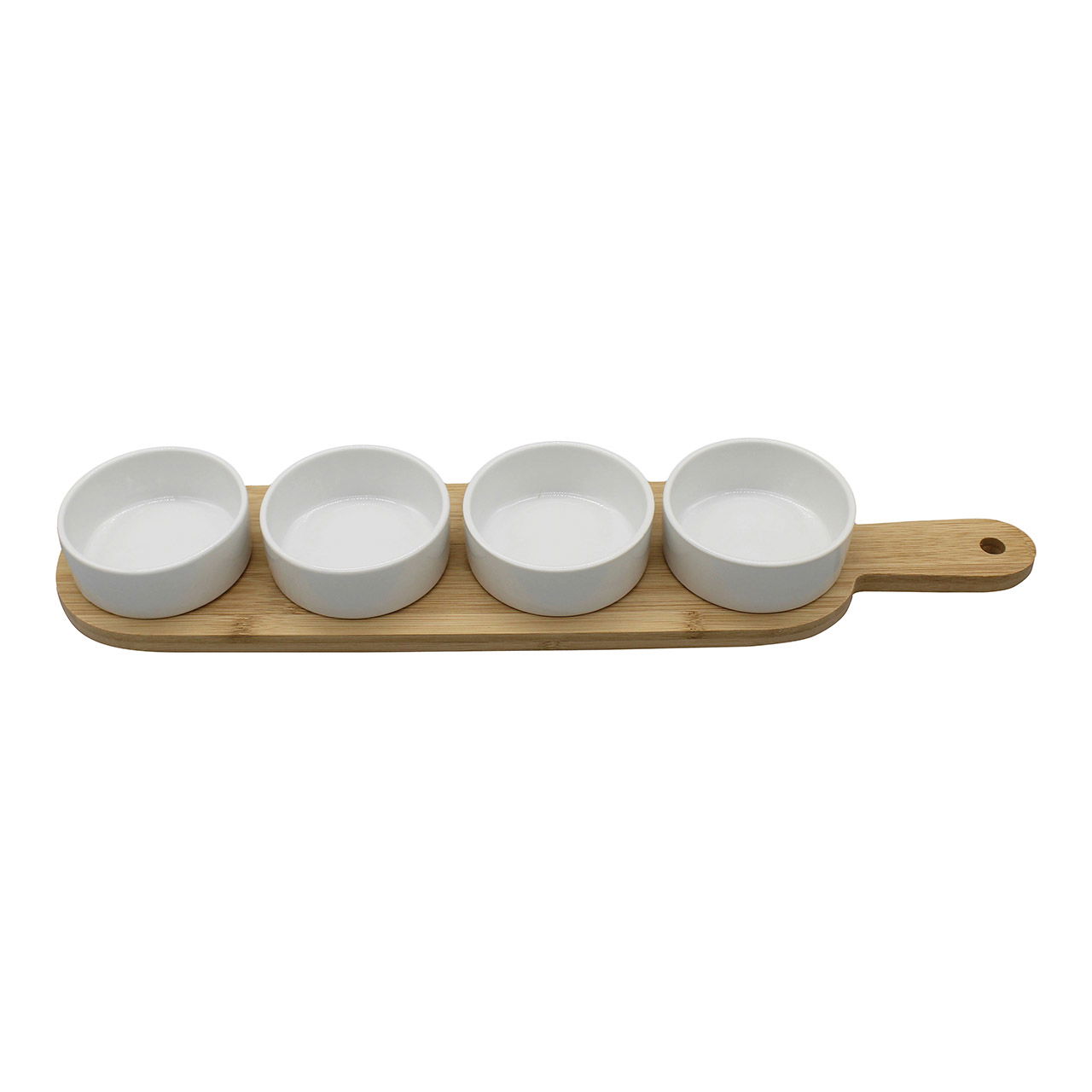 Tapas set van 4, gemaakt van bamboe/keramiek naturel/wit (B/H/D) 39x4x8cm Tapas set van 4, gemaakt van bamboe/keramiek naturel/wit (B/H/D) 39x4x8cm