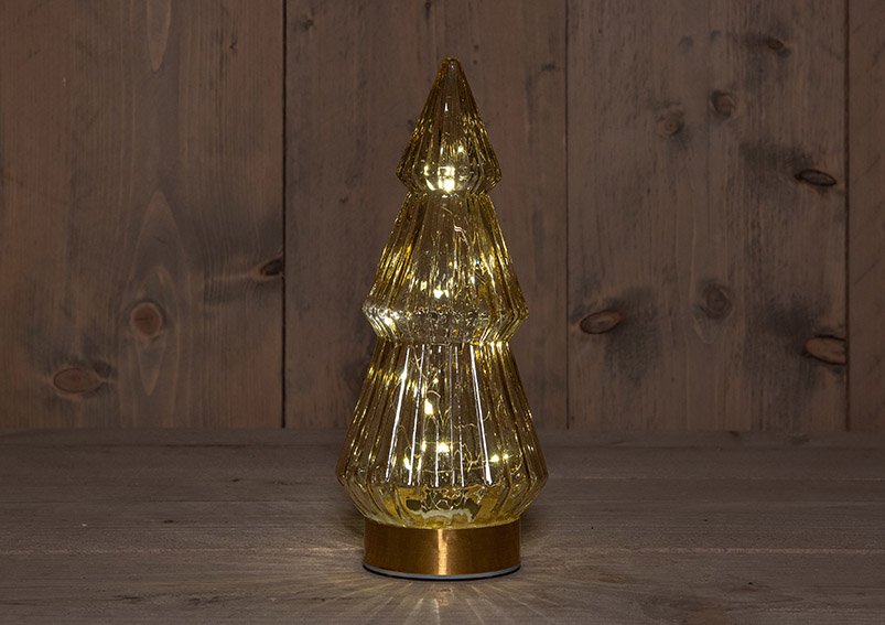 Árbol de Navidad con luz 10 LEDs de vidrio ámbar (A/A/D) 10x23x10cm Funcionamiento a pilas 3xAAA