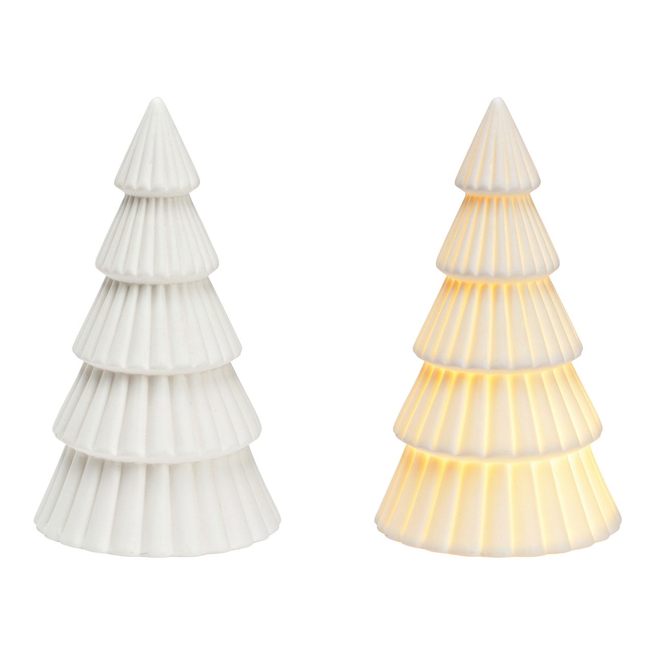 Sapin avec lumière Fonctionnement sur piles 3xLR4 en porcelaine blanche (L/H/P) 9x16x9cm