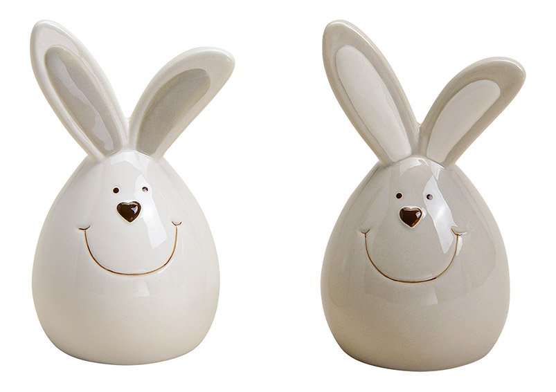 Rabbit ceramic grey/white colour 2 assorted (w/h/d) 8x14x8cm