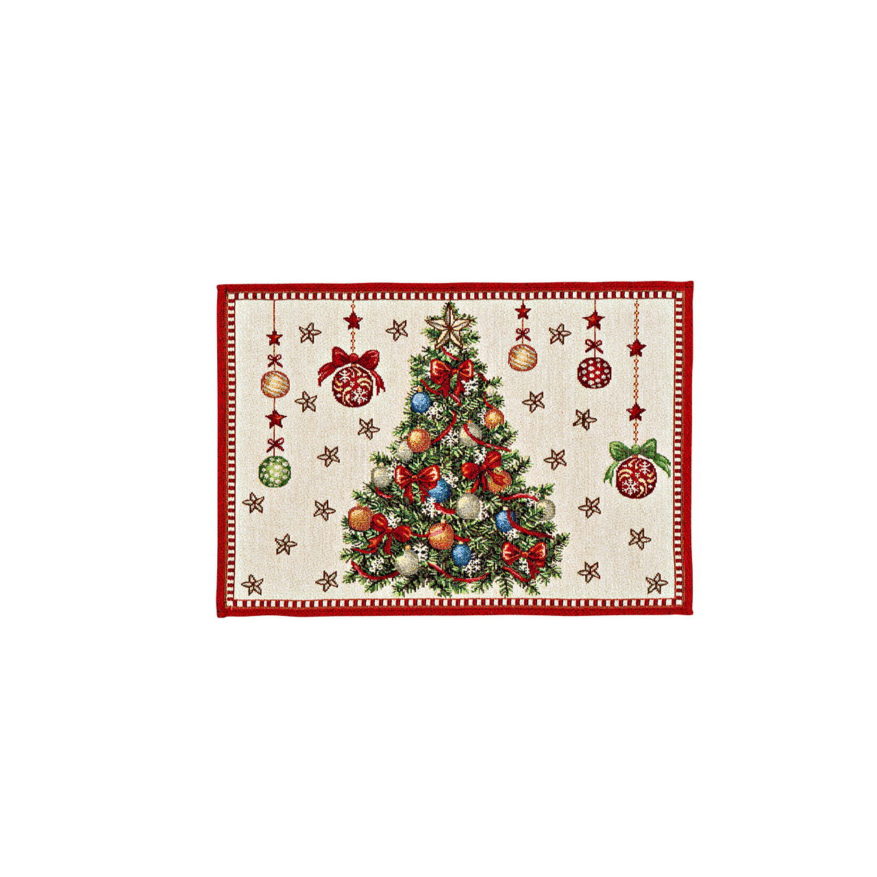 Weihnachtsdecke, Tischdecke, Weihnachtsbaum, Kugel Ornament, Rot-Grün Muster