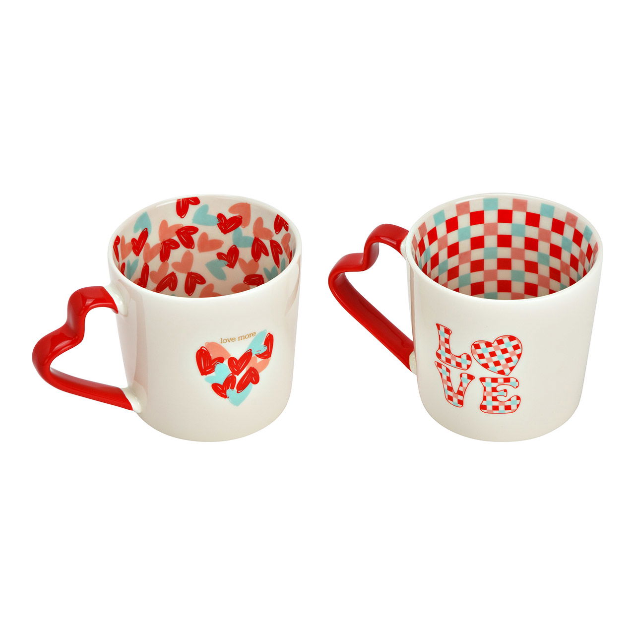 Cup ''LOVE'' with heart-shaped handle made of porcelain, 2-fold, red/white (W/H/D) 14x9x9cm, 400ml