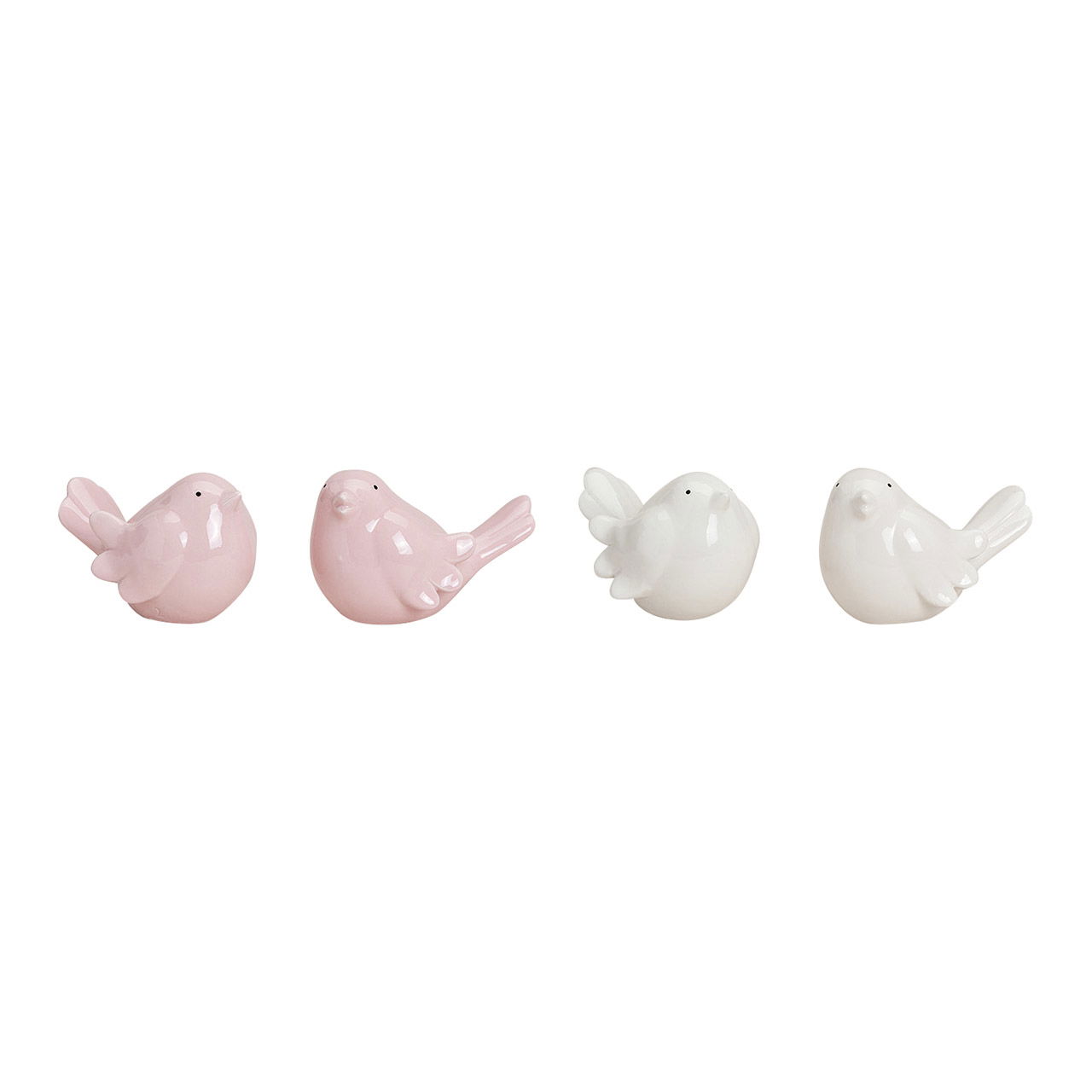 White/pink ceramic bird, 4 assorted, W9 x D7 x H7 cm