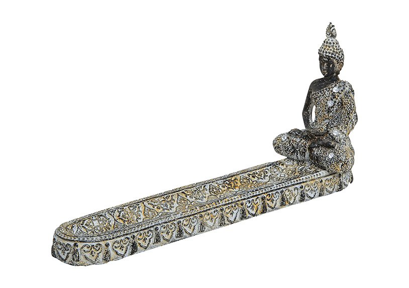 Wierookhouder Boeddha van poly, B25 x D6 x H11 cm