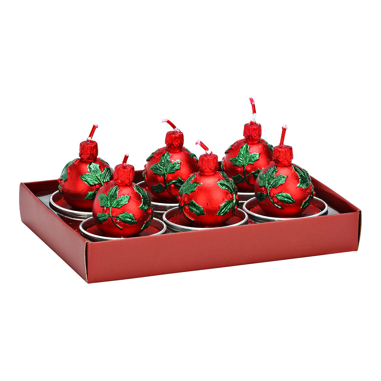 Tealight set Christmas ball 4x5x4cm made of wax, set of 6, red (W/H/D) 14x6x9cm