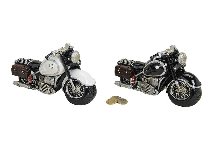 Spaarpot motorfiets, poly, 2 assorti, B20 x D9 x H11 cm