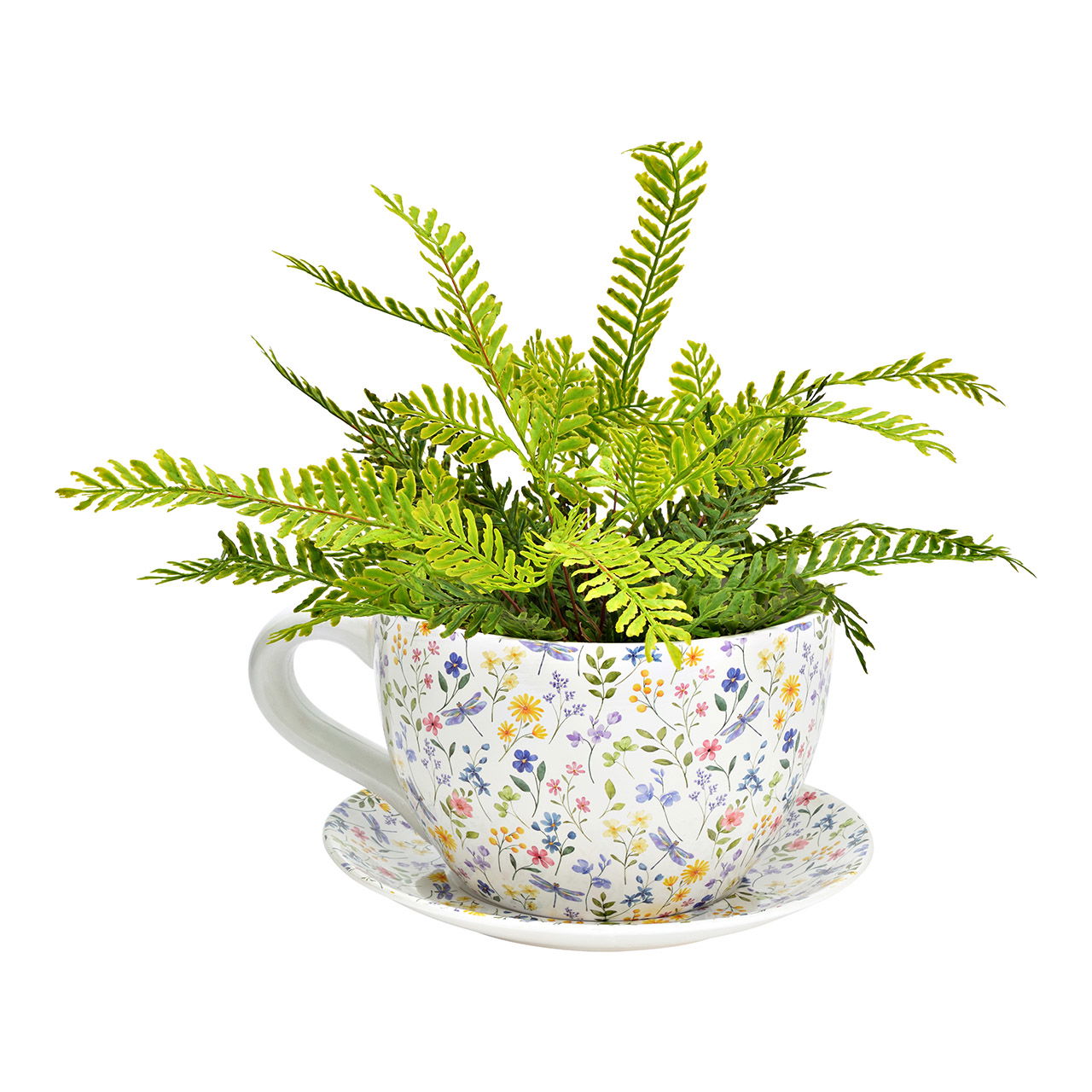 Maceta jumbo taza decoración prados de flores de cerámica de colores (A/A/P) 29x23x14cm