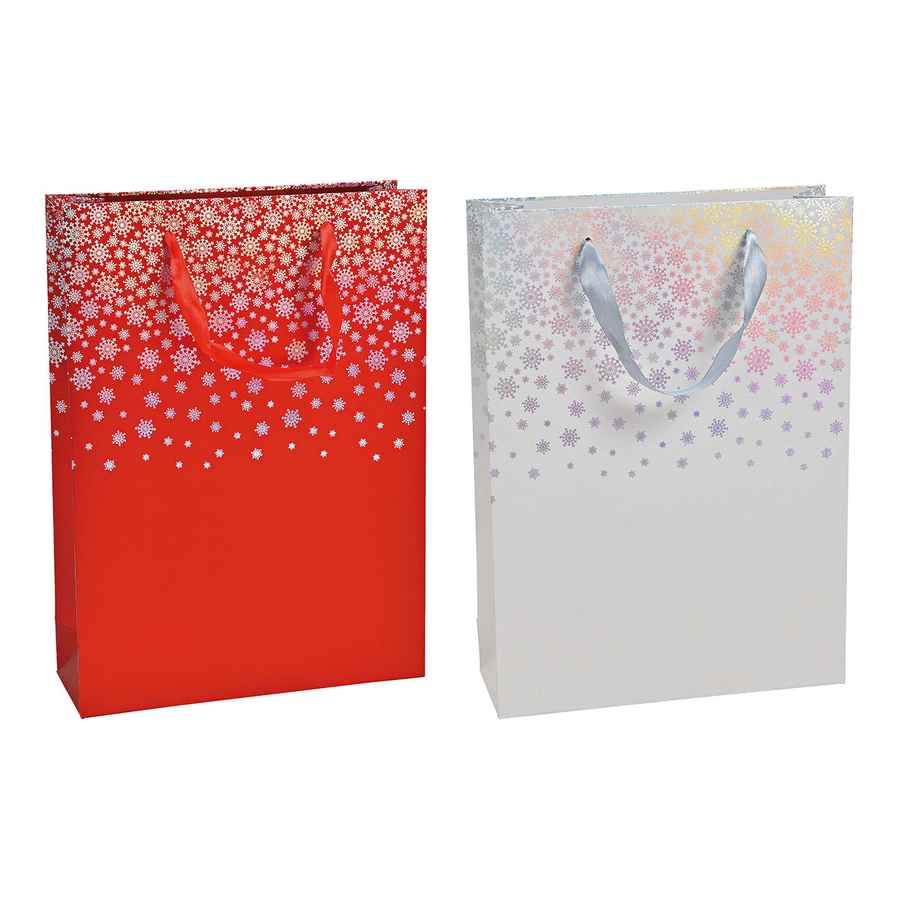Sac cadeau Décor flocons de neige en papier/carton Rouge, blanc 2 compartiments, (L/H/P) 25x34x8cm Sac cadeau Décor flocons de neige en papier/carton Rouge, blanc 2 compartiments, (L/H/P) 25x34x8cm