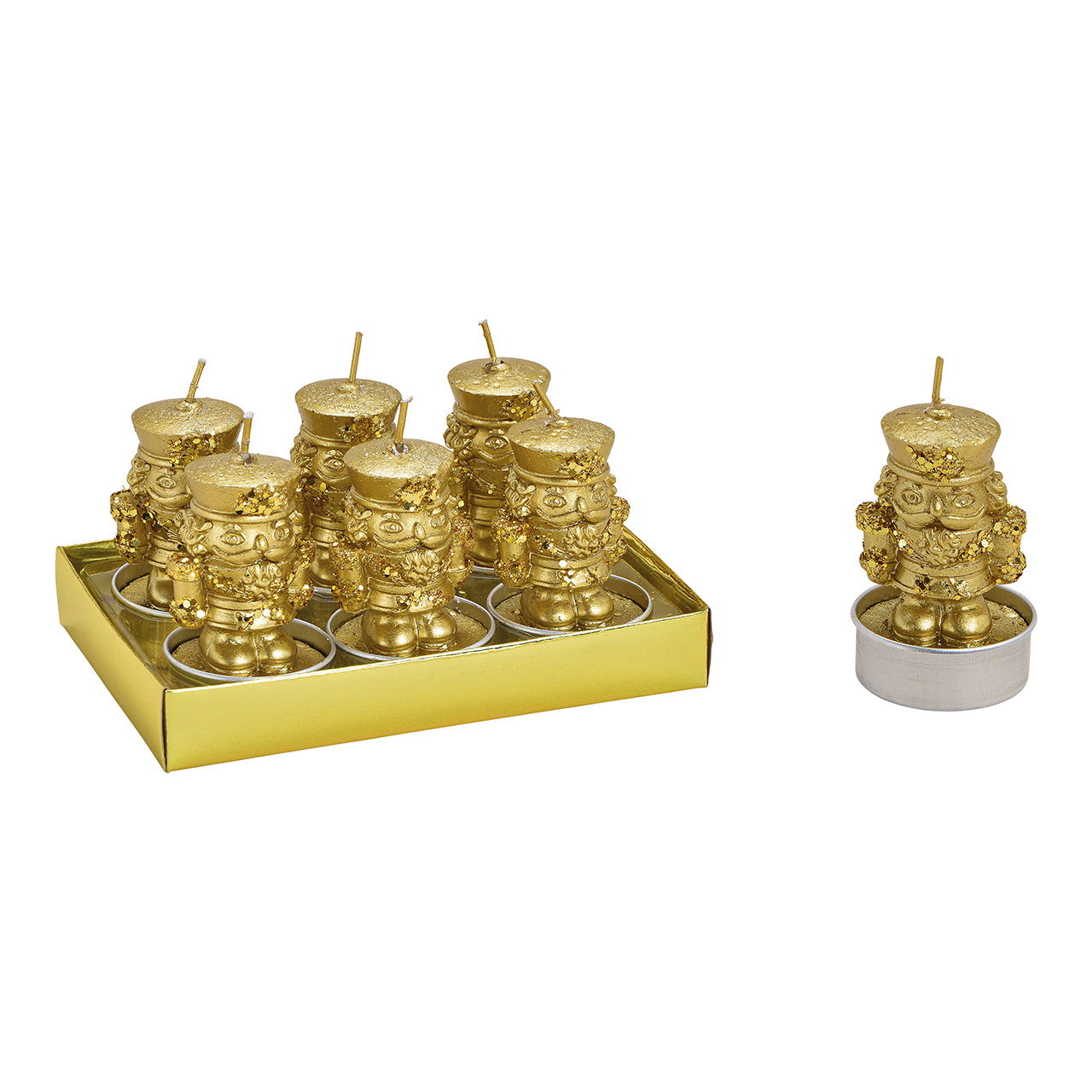 Teelicht-Set Nussknacker 4x5x4cm aus Wachs Gold 6er Set, (B/H/T) 13x7x9cm