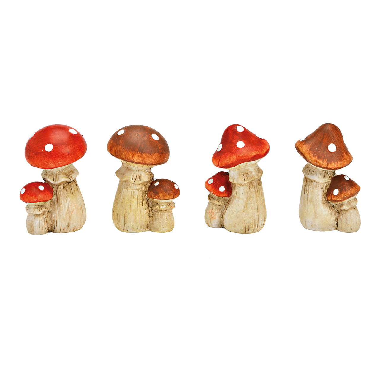 Champignon en céramique rouge, marron 4 fois, (L/H/P) 6x9x5cm