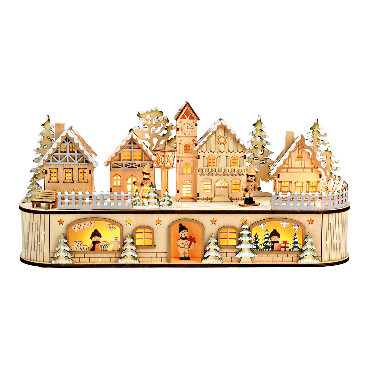 Winter scene with LED, battery operation 2xAA not included, double function battery box with timer made of natural wood (W/H/D) 45x21x12cm